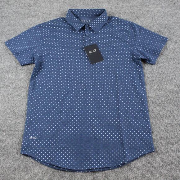 Bylt Polo Men Medium Drop Cut Lux Dotted Blue Wave Frost Performance Casual - Picture 1 of 10
